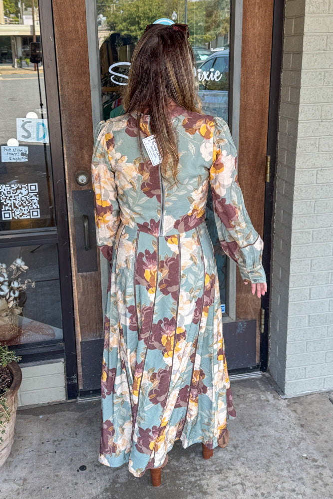 SALE-The Eddie Floral Print Mock Neck Top-Sage