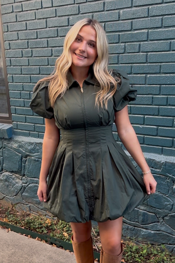TCEC Bubble Hem Dress Green