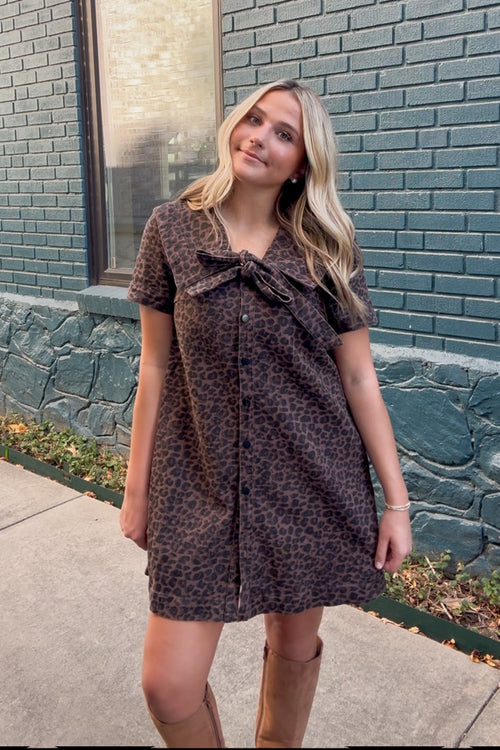 brown leopard dress TCEC Leopard Print Dress with Sailor Collar & Tie – Simply Dixie Boutique Medium