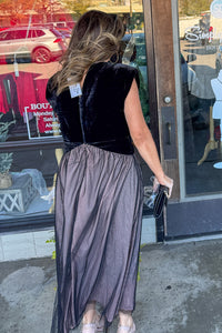 SALE-Midnight With You Velvet Bodice Maxi Dress - Black