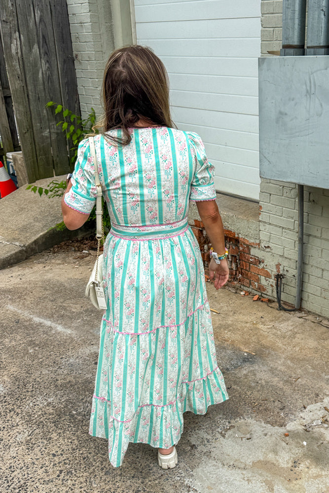 TCEC Mint and Pink Floral Maxi Dress Back
