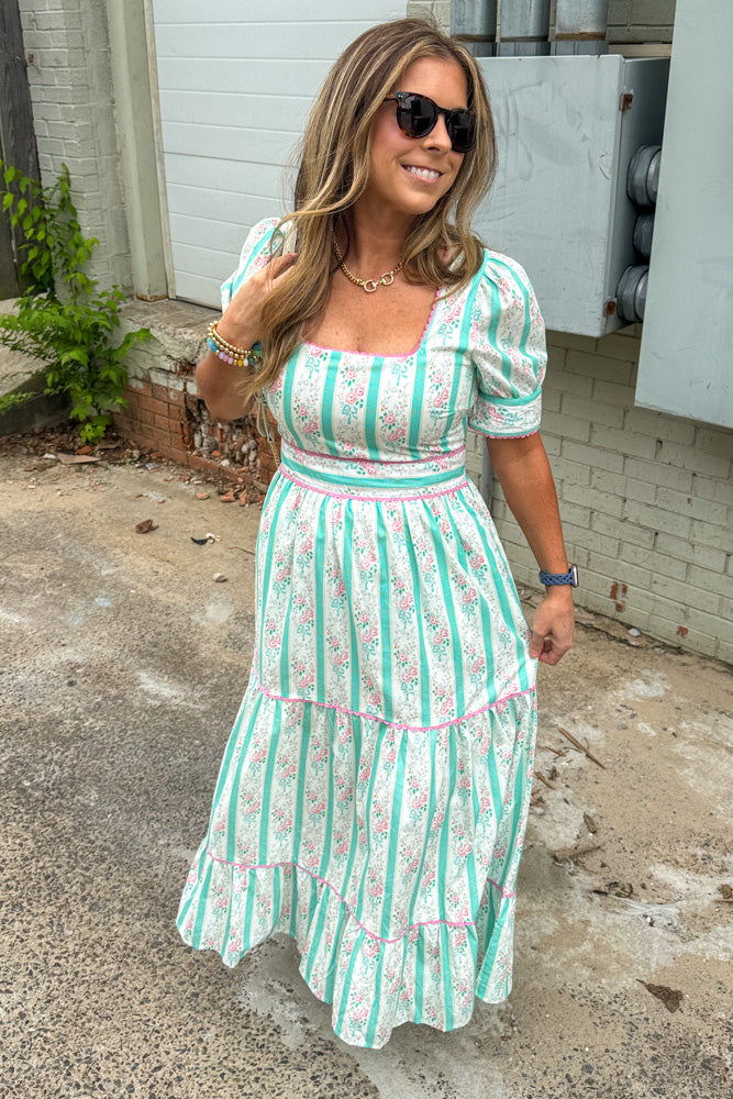 TCEC Mint and Pink Floral Maxi Dress