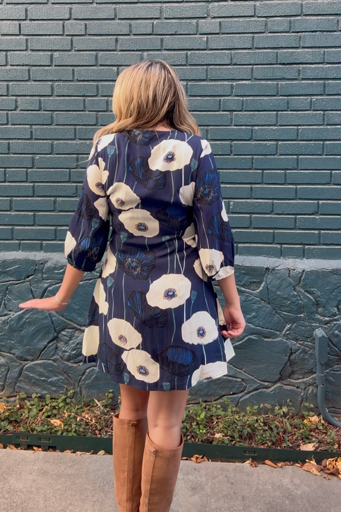 TCEC Navy Floral Button Down Dress back