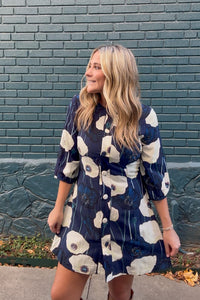 TCEC Navy Floral Button Down Dress