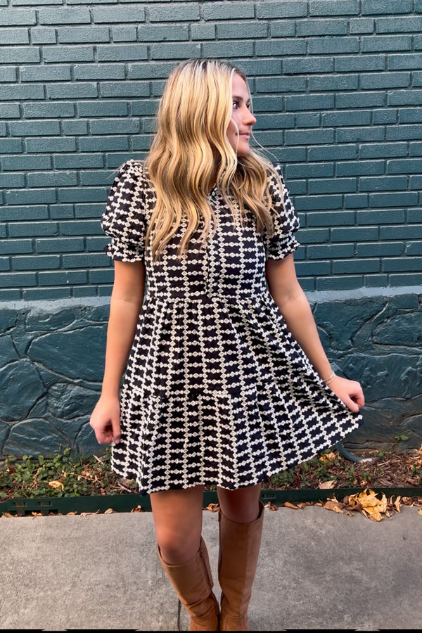 TCEC Navy Geometric Print Dress Close