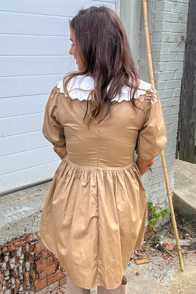 TCEC-Peter Pan Collar Mini Dress-Khaki – Simply Dixie Boutique