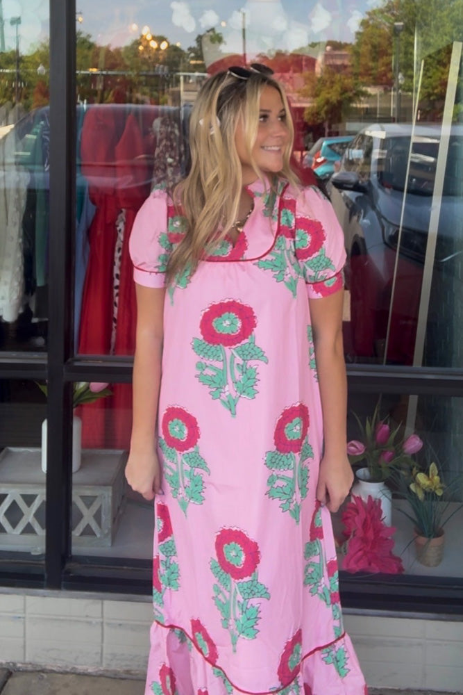 The Emily Floral Print Maxi Dress-Pink