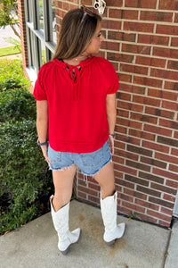 TCEC Red Braided Collar Top Back