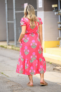 Strolling Through Charleston Floral Midi Dress-Red