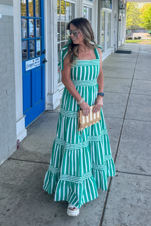 Don't Be Envious Striped Maxi Dress-Green Medium