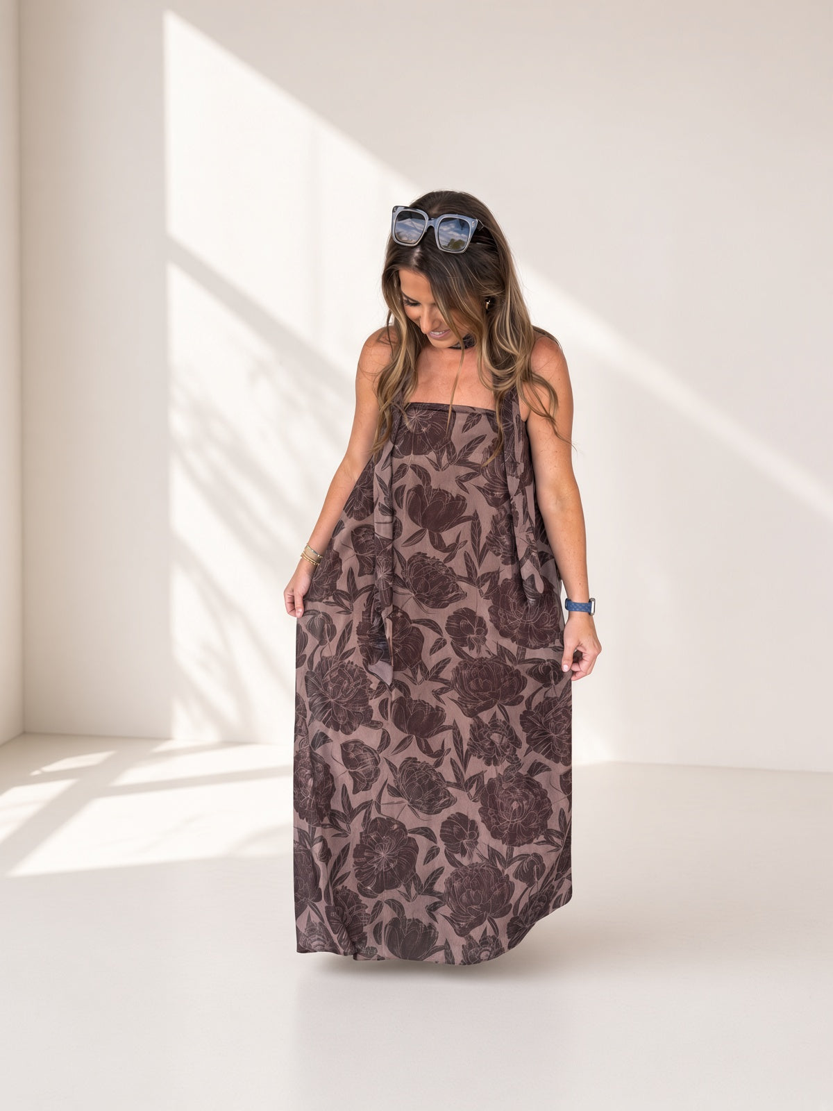 TCEC Brown Floral Maxi With Scarf