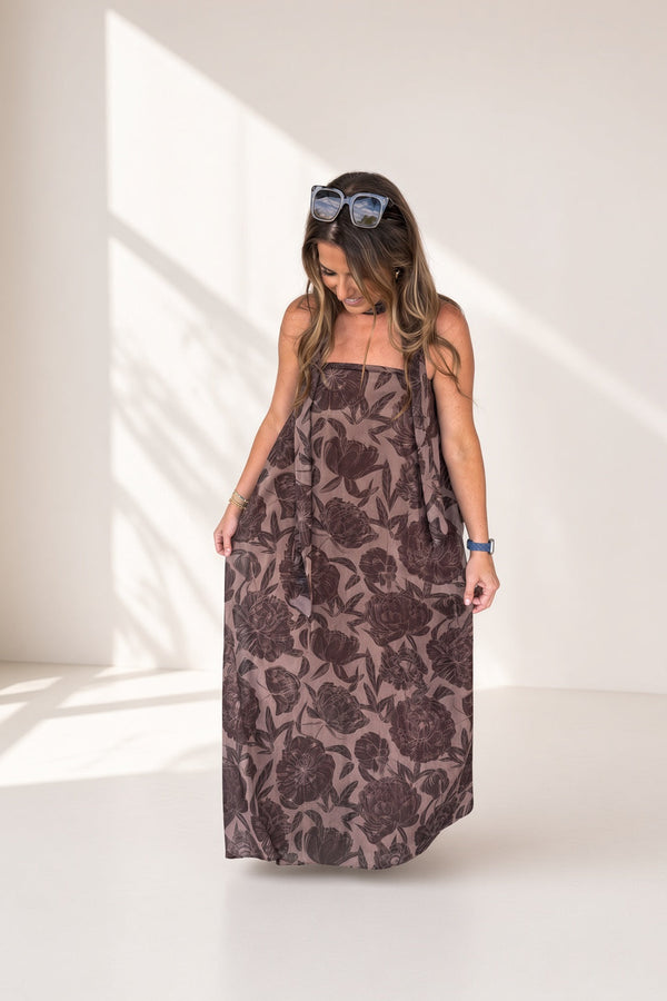 TCEC Brown Floral Maxi With Scarf