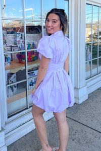 Fit and Flare Bubble Sleeve Zipper Front Dress-Lilac - Simply Dixie Boutique