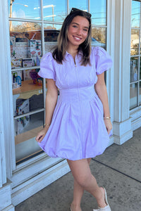 Fit and Flare Bubble Sleeve Zipper Front Dress-Lilac - Simply Dixie Boutique
