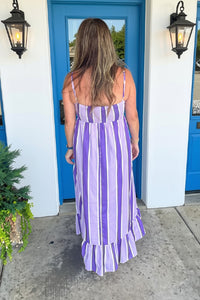 TCEC Purple Striped Maxi Dress Back