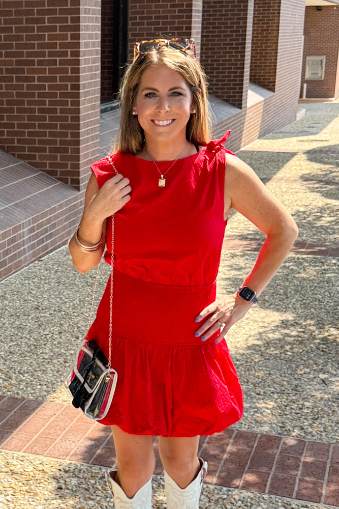 TCEC Smocked Waist Dress Red Close