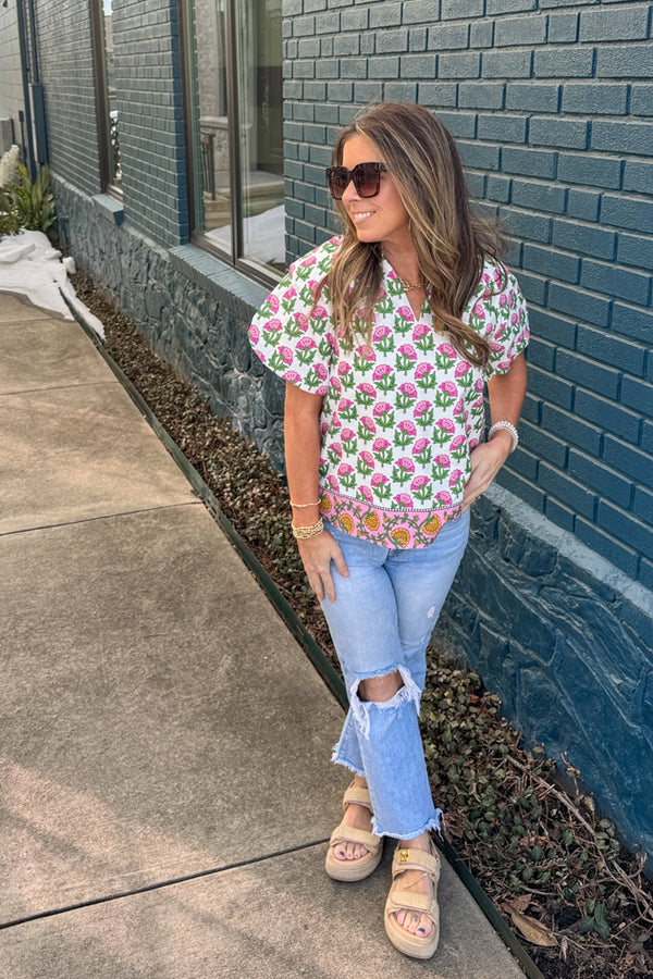 TCEC Floral Puff Sleeve Top