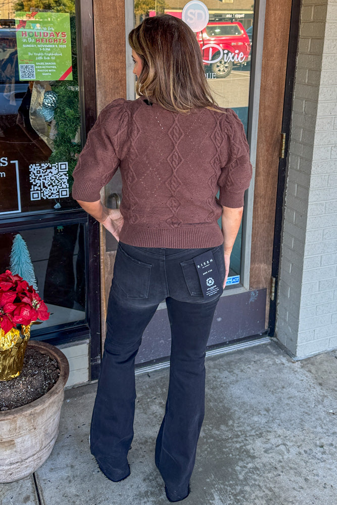 THML Brown Knit sweater with Black Bow Back