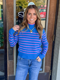 THML Blue cashmere sweater with pink stripes