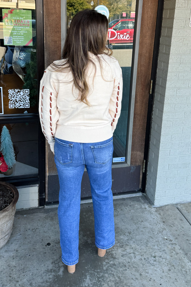 THML Cream Sweater With Brown Stitching back