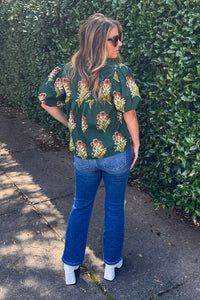 THML Floral Tassel Top Green Back