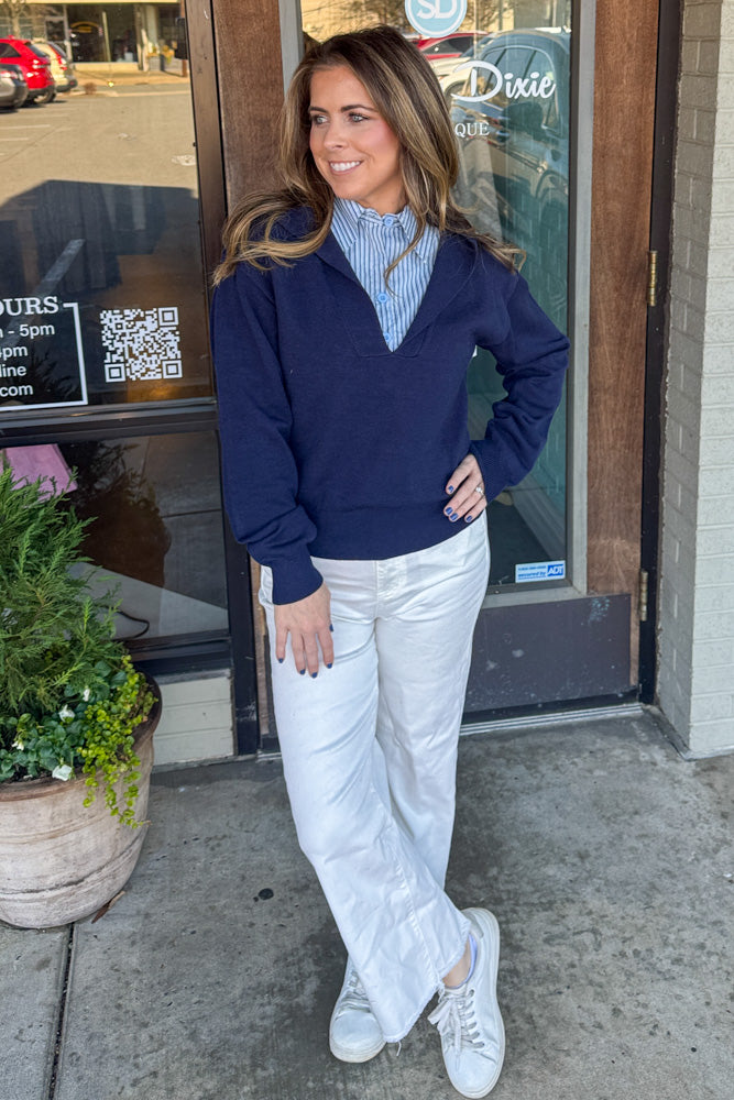 THML Layered Navy Sweater Top