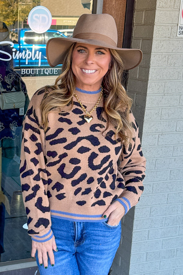THML Cheetah sweater with blue trim