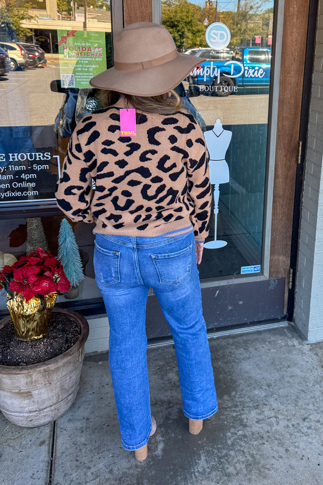 THML Cheetah sweater with blue trim back