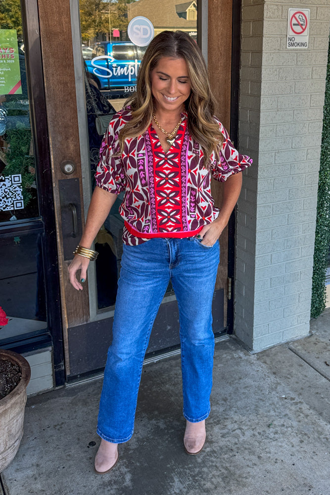 THML Colorful Puff Sleeve Top