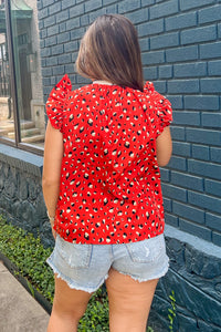 Red Animal Print THML Flutter Sleeve Top Back