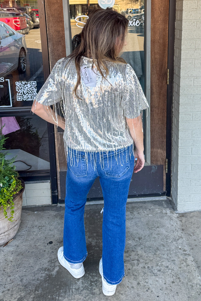 THML - Sequin Dangling-Fringe Top-Beige