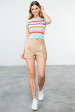 THML-Multi Color Stripe Knit Top-Aqua