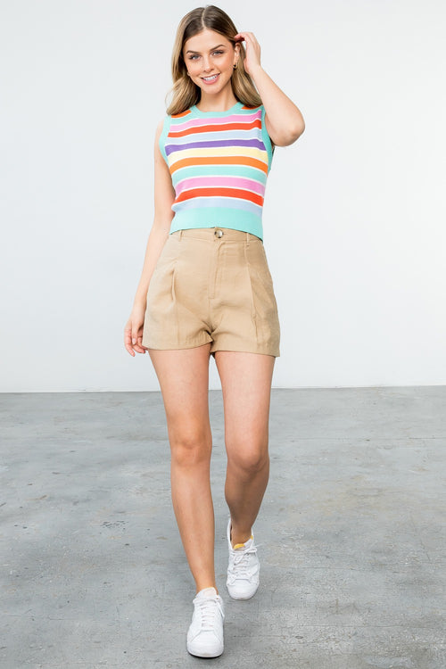 THML-Multi Color Stripe Knit Top-Aqua