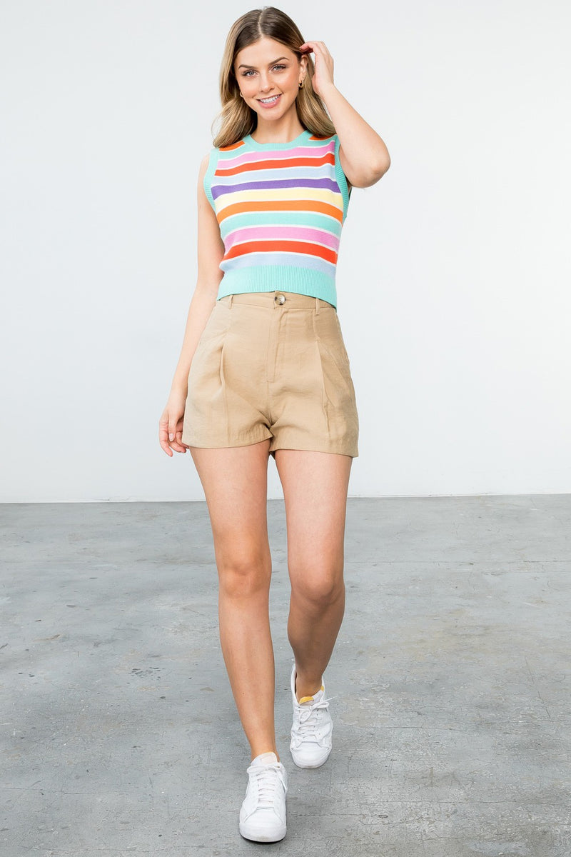 THML-Multi Color Stripe Knit Top-Aqua