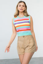 THML-Multi Color Stripe Knit Top-Aqua