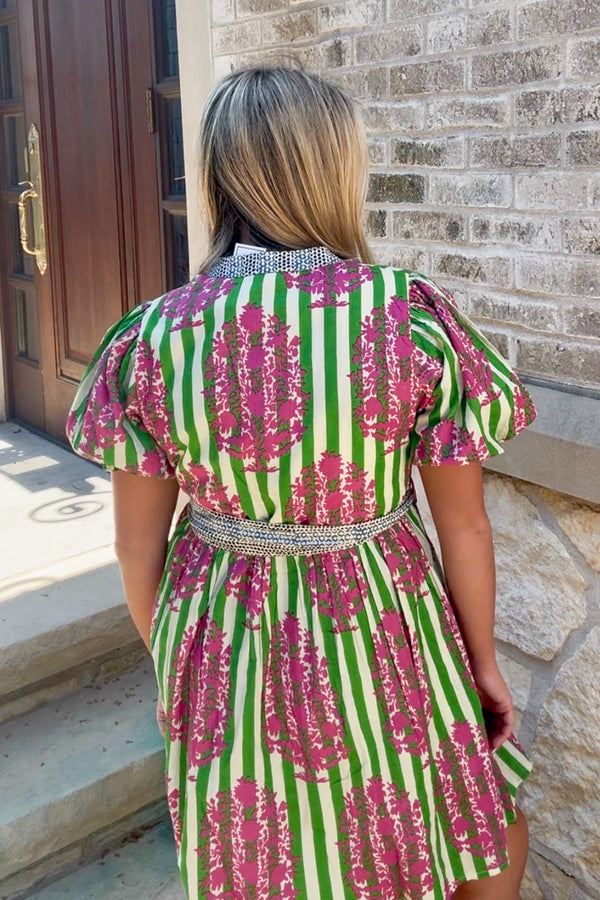 THML Green Striped Pattern Dress back