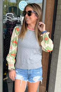 THML Geometric Print Sleeve Top Close