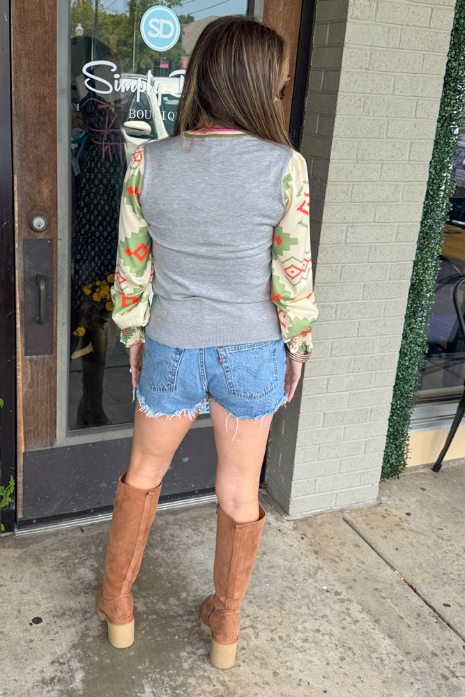 THML Geometric Print Sleeve Top Back