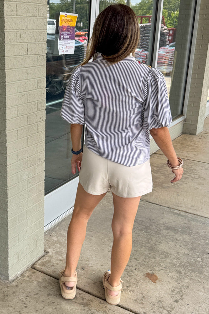 THML Striped Button Trim Top Back