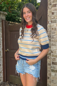 THML Colorblock Short Sleeve Sweater