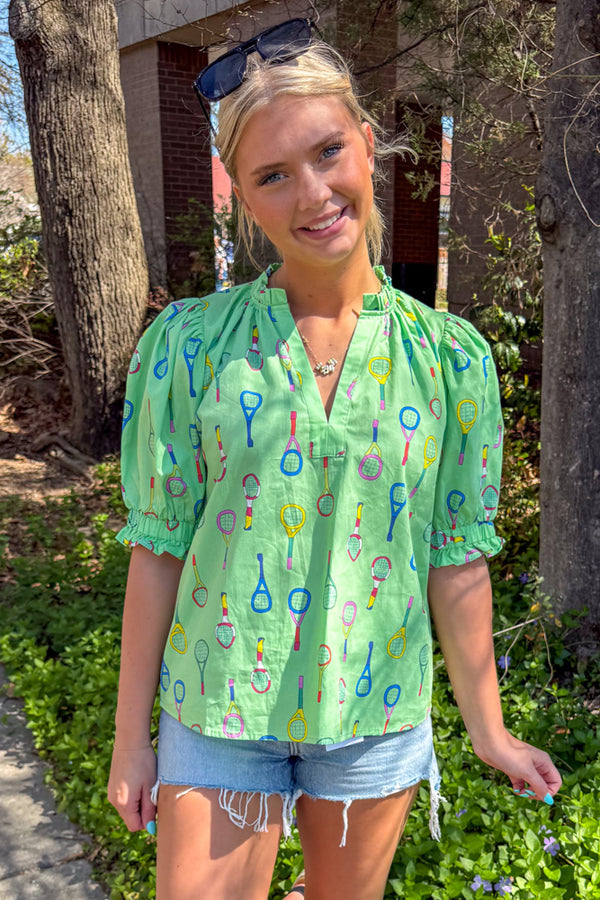 THML Green Top with Tennis Rackets