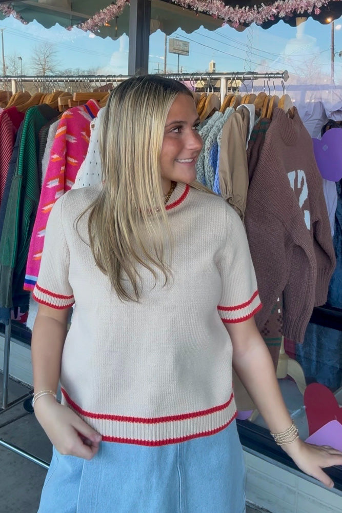 Wishlist Tan Sweater With Poppy Trim