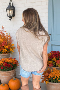 Taupe Sleeveless Sweater Top Back