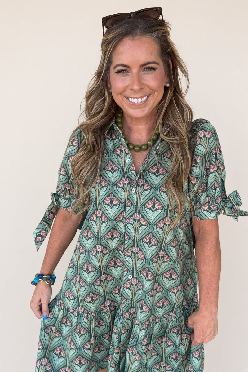 Weekends In Savannah Floral Mini Dress-Green - Simply Dixie Boutique