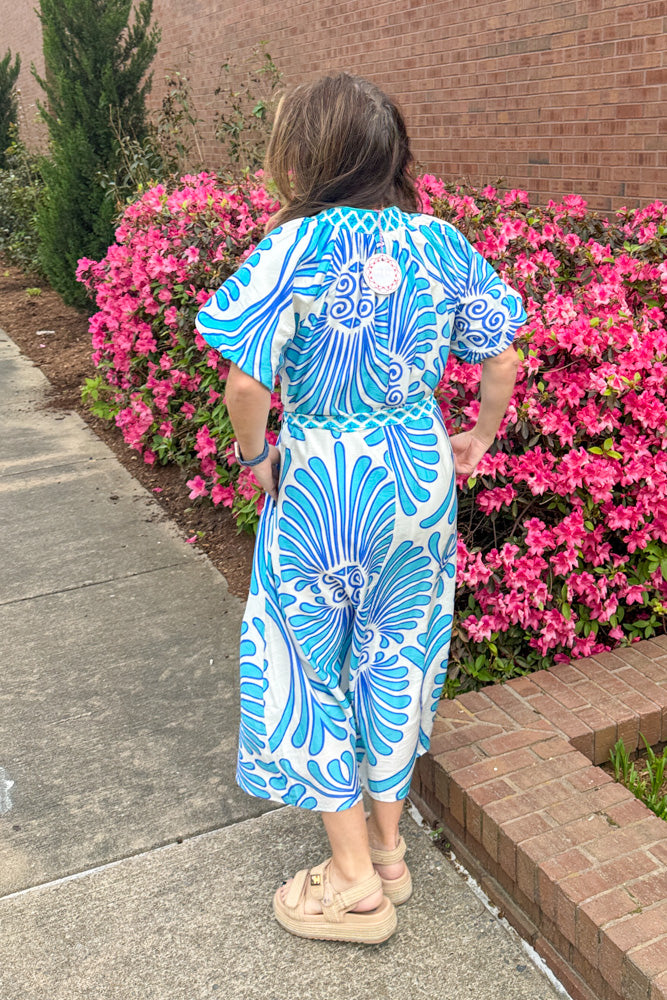 Back view of Seaside Walks Paraiba midi dress by Umgee