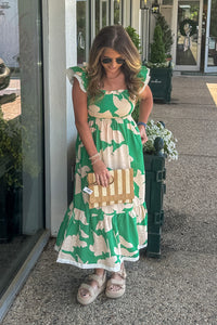 Umgee Green and Tan Floral Maxi Dress