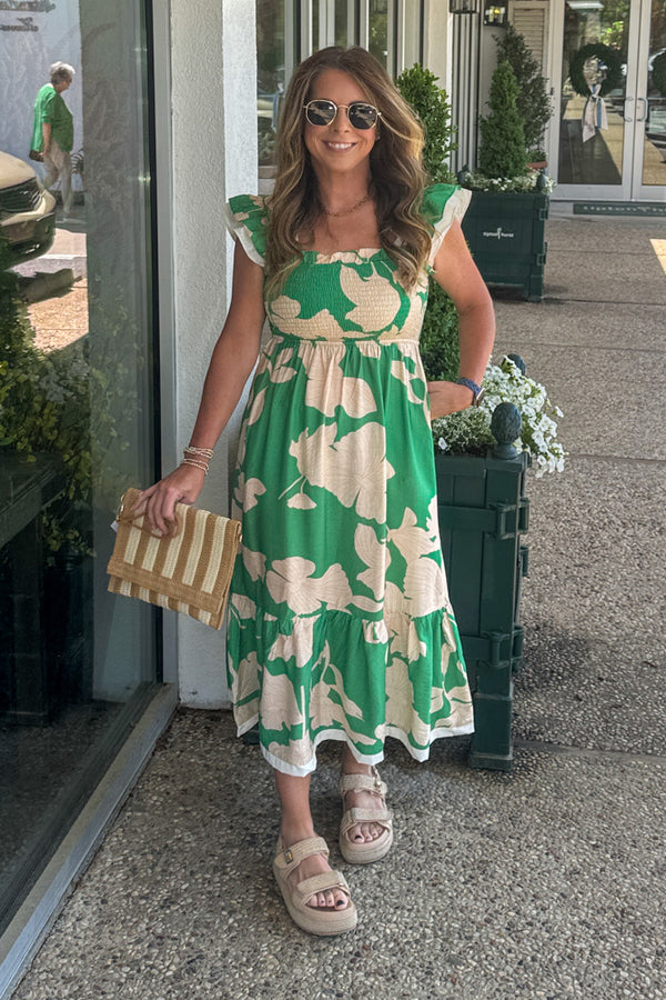 Umgee Green and Tan Midi Dress