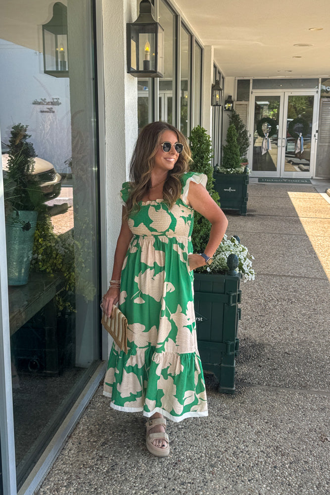 Umgee Green Smocked Top Maxi Dress