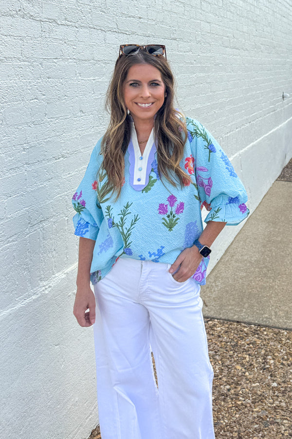Umgee Seafoam Floral Print Top