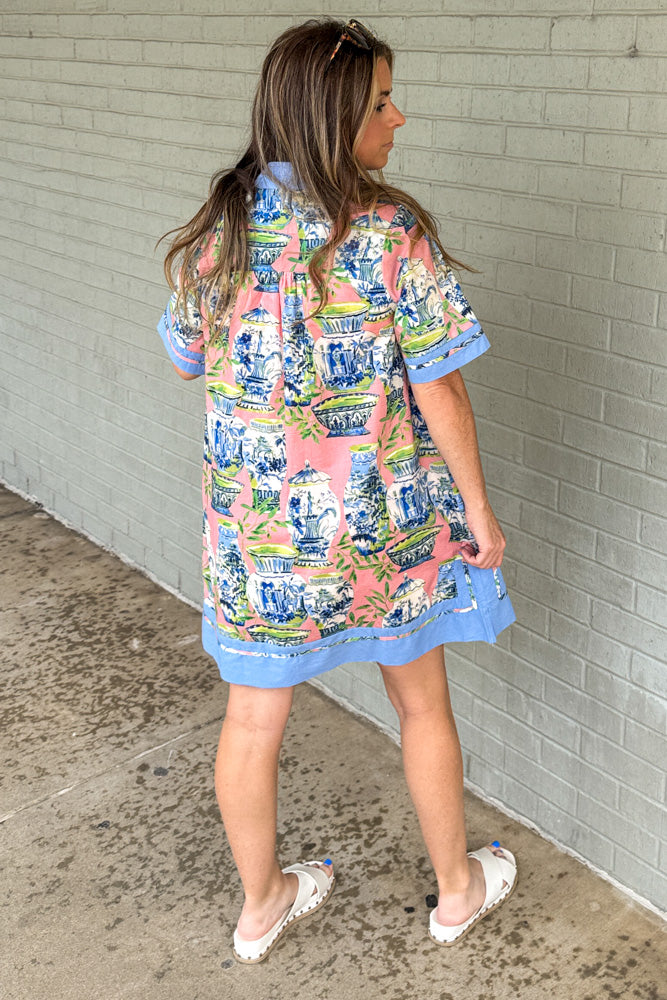 Sip And Stroll Shift Dress-Coral
